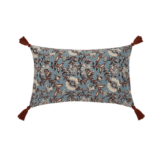 Capa de Almofada com Estampa Floral em Block Print 30x50 - Clocasa | Além do Conforto