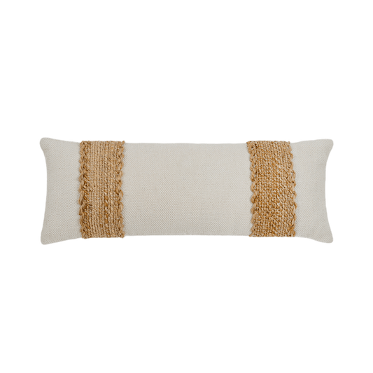 Capa de Almofada com Faixas Laterais Bordadas em Juta 30x80 - Clocasa | Além do Conforto