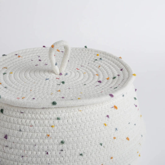 Cesto Organizador Branco com Poá Colorido Médio - Clocasa | Além do Conforto