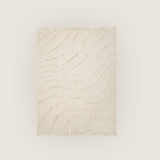 Manta de Algodão em Ondas e Franjas Tufting 130x170 - Clocasa | Além do Conforto