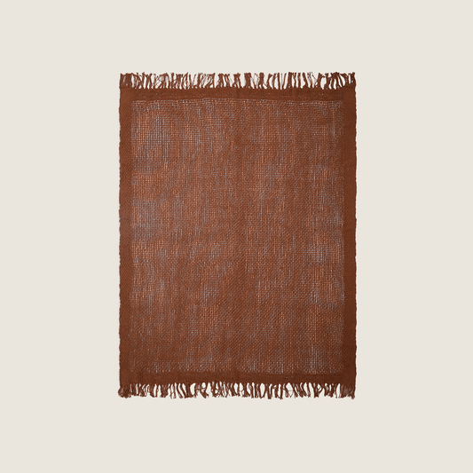 Manta de Algodão em Tricô e Franjas Terracota 130x170 - Clocasa | Além do Conforto