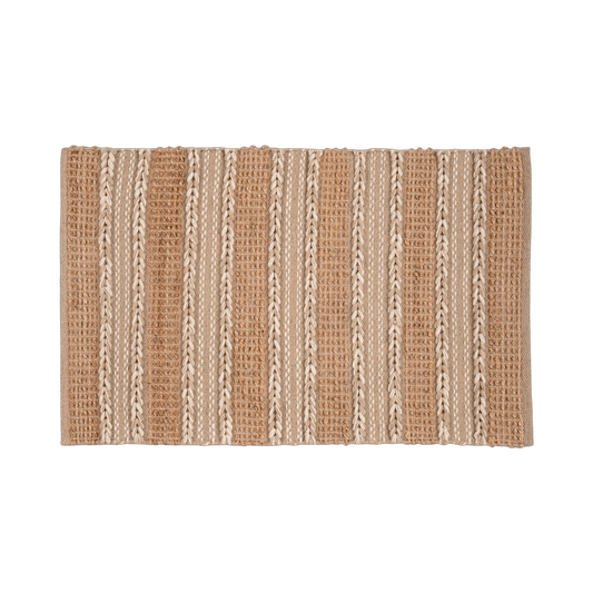 Tapete Trançado em Listras de Tom Natural e Lã em Juta 60x90 - Clocasa | Além do Conforto
