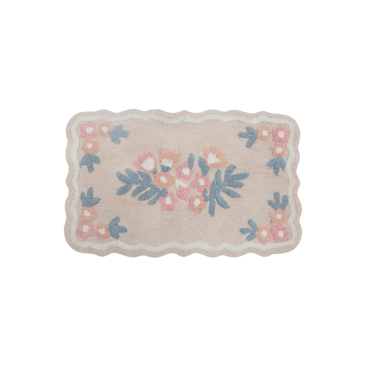 Tapete de Algodão Infantil com Lateral Ondulada e Floral 50x80