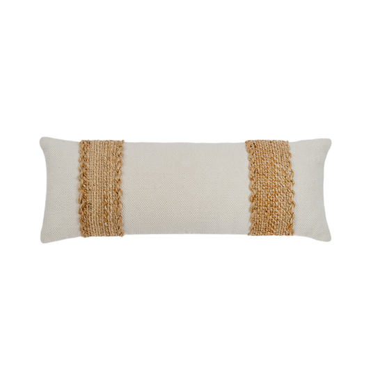 Capa de Almofada com Faixas Laterais Bordadas em Juta 30x80