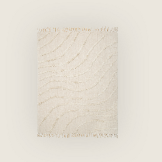 Manta de Algodão em Ondas e Franjas Tufting 130x170