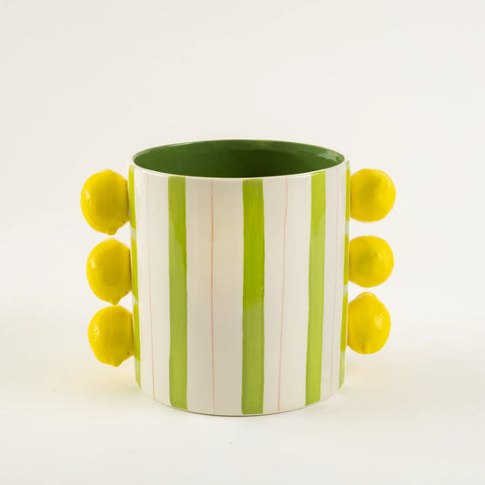 Vaso Cerâmica Limão Siciliano Listrado Verde