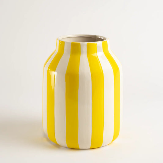 Vaso de Cerâmica Listrado Amarelo