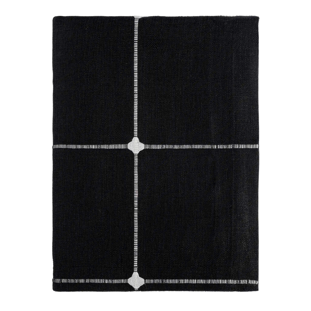 Toalha de Mesa com Bordado Xadrez Preto 150X250