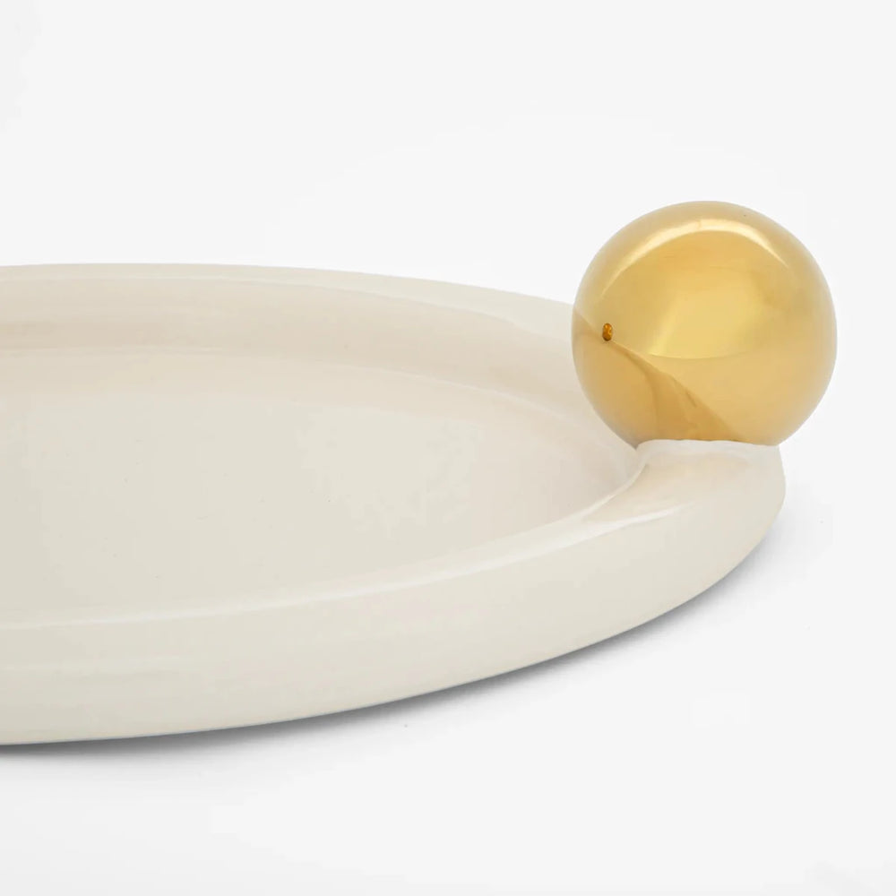 Bandeja Halo Gold Oval Creme e Gold - Clocasa | Além do Conforto