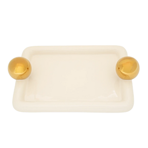 Bandeja Halo Gold Quadrada Creme e Gold - Clocasa | Além do Conforto