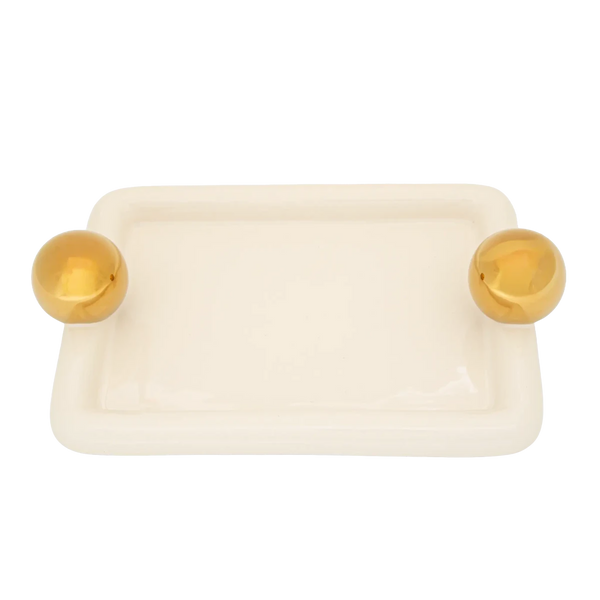 Bandeja Halo Gold Quadrada Creme e Gold - Clocasa | Além do Conforto