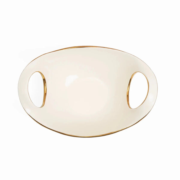 Bowl de Servir Borda Dourada Grande Creme e Gold - Clocasa | Além do Conforto