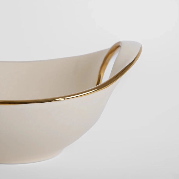 Bowl de Servir Borda Dourada Grande Creme e Gold - Clocasa | Além do Conforto