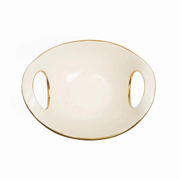 Bowl de Servir Borda Dourada Médio Creme e Gold - Clocasa | Além do Conforto