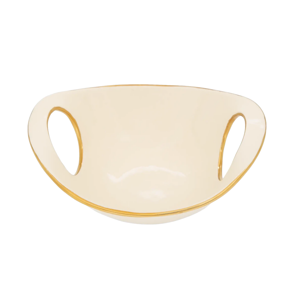 Bowl de Servir Borda Dourada Médio Creme e Gold - Clocasa | Além do Conforto