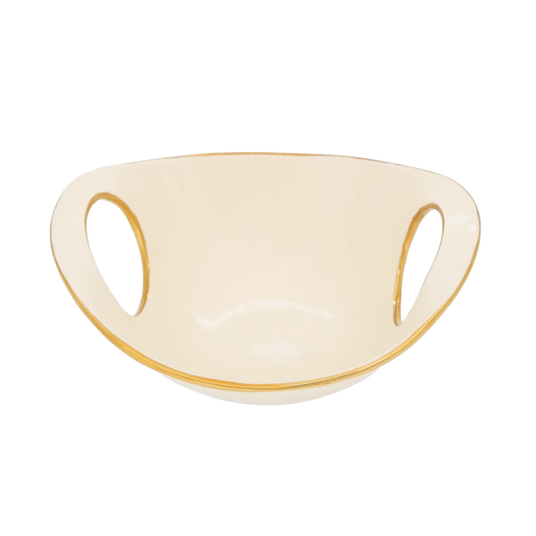 Bowl de Servir Borda Dourada Médio Creme e Gold - Clocasa | Além do Conforto