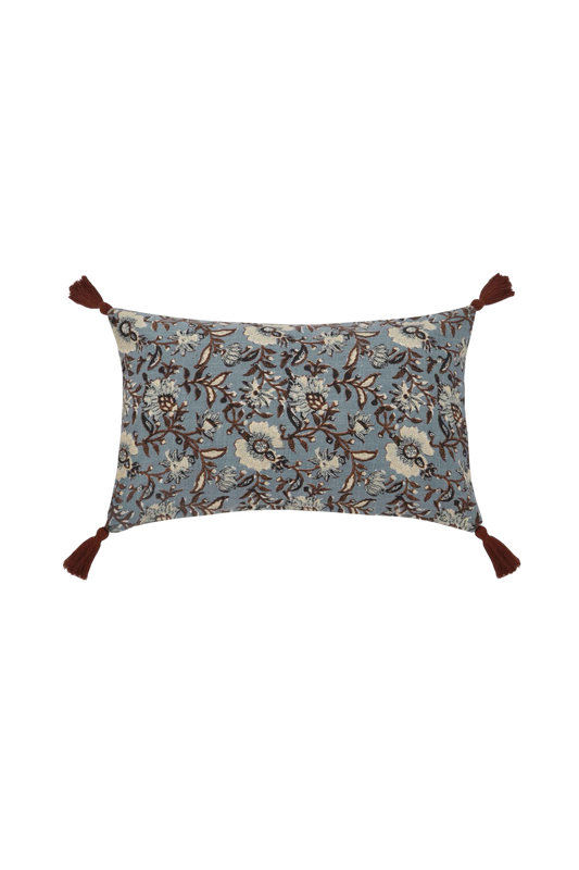 Capa de Almofada com Estampa Floral em Block Print 30x50