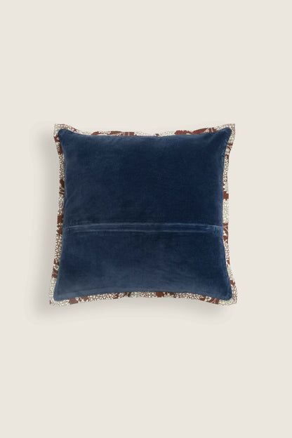 Capa de Almofada em Veludo e Detalhe Floral Block Print 45x45