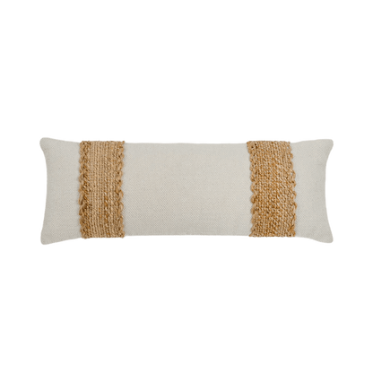 Capa de Almofada com Faixas Laterais Bordadas em Juta 30x80 - Clocasa | Além do Conforto