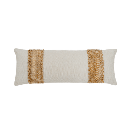 Capa de Almofada com Faixas Laterais Bordadas em Juta 30x80 - Clocasa | Além do Conforto