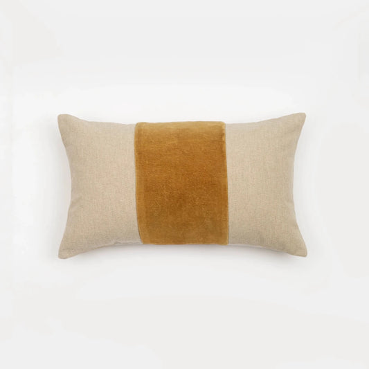 Capa de Almofada de Algodão com Listra Mostarda em Veludo 30X50 - Clocasa | Além do Conforto