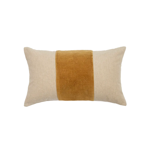 Capa de Almofada de Algodão com Listra Mostarda em Veludo 30X50 - Clocasa | Além do Conforto
