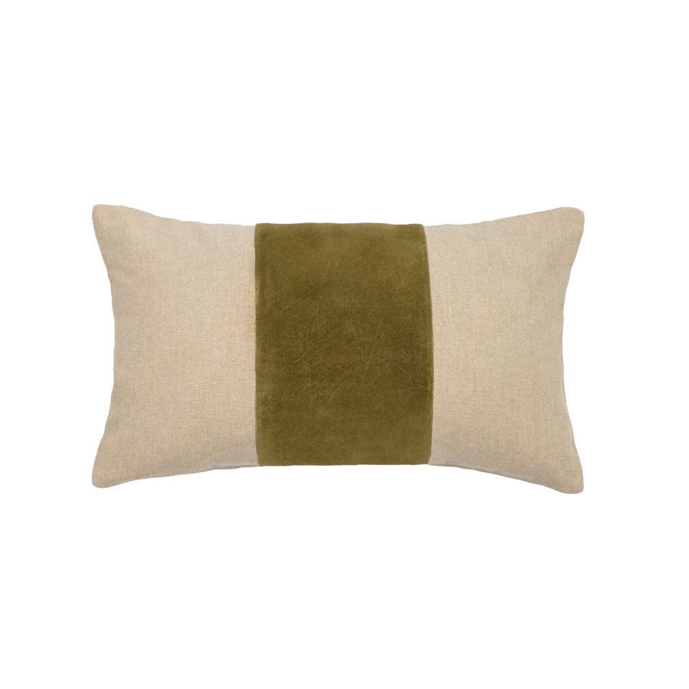 Capa de Almofada de Algodão com Listra Verde Matchá em Veludo 30X50 - Clocasa | Além do Conforto