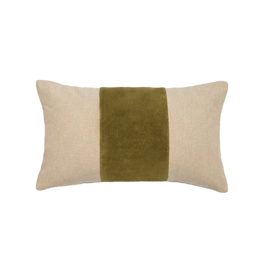 Capa de Almofada de Algodão com Listra Verde Matchá em Veludo 30X50 - Clocasa | Além do Conforto