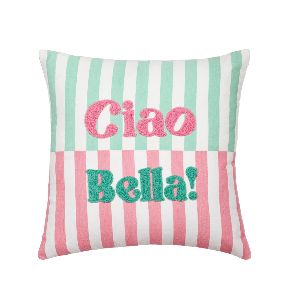 Capa de Almofada Listrada com Bordado Ciao Bella 45X45 - Clocasa | Além do Conforto
