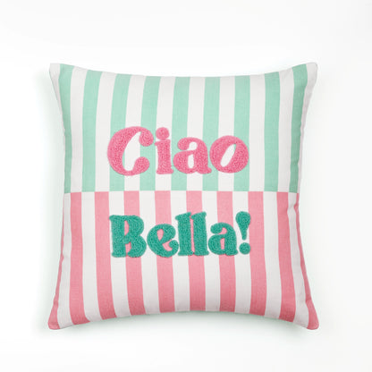 Capa de Almofada Listrada com Bordado Ciao Bella 45X45 - Clocasa | Além do Conforto