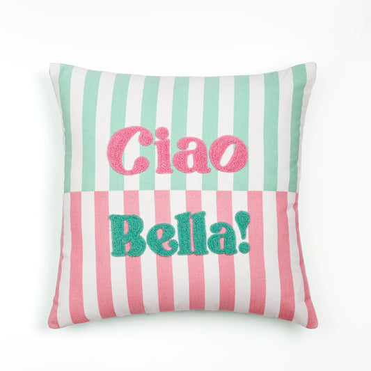 Capa de Almofada Listrada com Bordado Ciao Bella 45X45 - Clocasa | Além do Conforto
