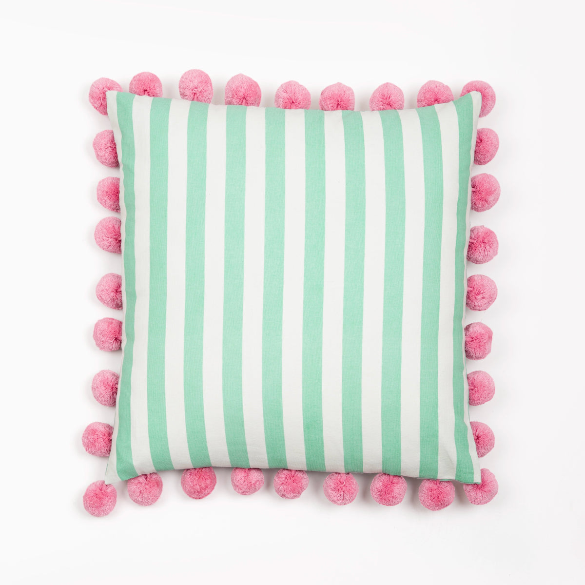 Capa de Almofada Listrada com Pompom Rosa 50X50 - Clocasa | Além do Conforto