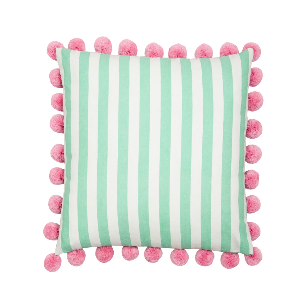 Capa de Almofada Listrada com Pompom Rosa 50X50 - Clocasa | Além do Conforto
