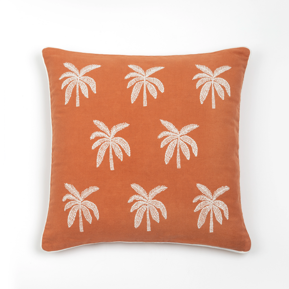 Capa de Almofada Terracota com Bordado de Palmeira 50X50 - Clocasa | Além do Conforto