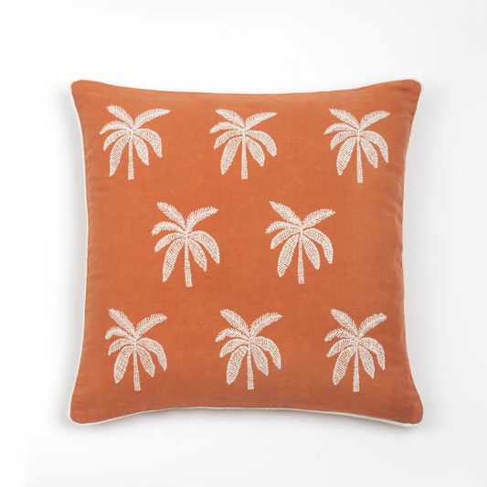 Capa de Almofada Terracota com Bordado de Palmeira 50X50 - Clocasa | Além do Conforto