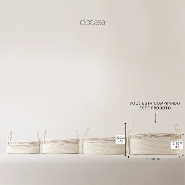 Cesto em Corda de Algodão Branco Grande - Clocasa | Além do Conforto