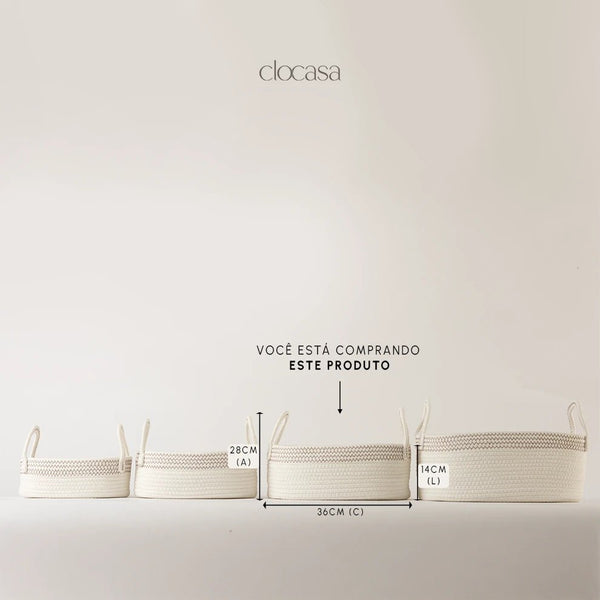 Cesto em Corda de Algodão Branco Médio - Clocasa | Além do Conforto
