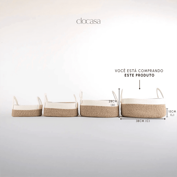 Cesto em Corda de Algodão Soft Cinza Grande - Clocasa | Além do Conforto