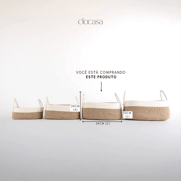 Cesto em Corda de Algodão Soft Cinza Médio - Clocasa | Além do Conforto