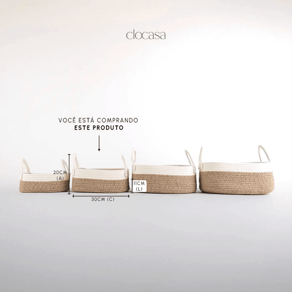 Cesto em Corda de Algodão Soft Cinza Pequeno - Clocasa | Além do Conforto