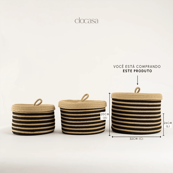 Cesto Organizador Listrado Natural Grande - Clocasa | Além do Conforto