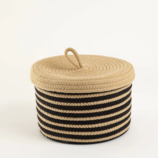Cesto Organizador Listrado Natural Médio - Clocasa | Além do Conforto
