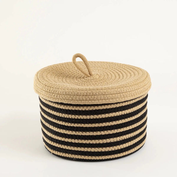 Cesto Organizador Listrado Natural Médio - Clocasa | Além do Conforto