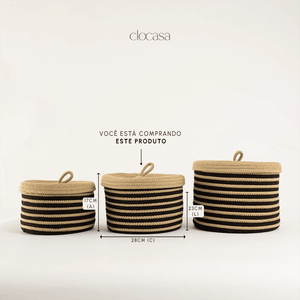 Cesto Organizador Listrado Natural Médio - Clocasa | Além do Conforto