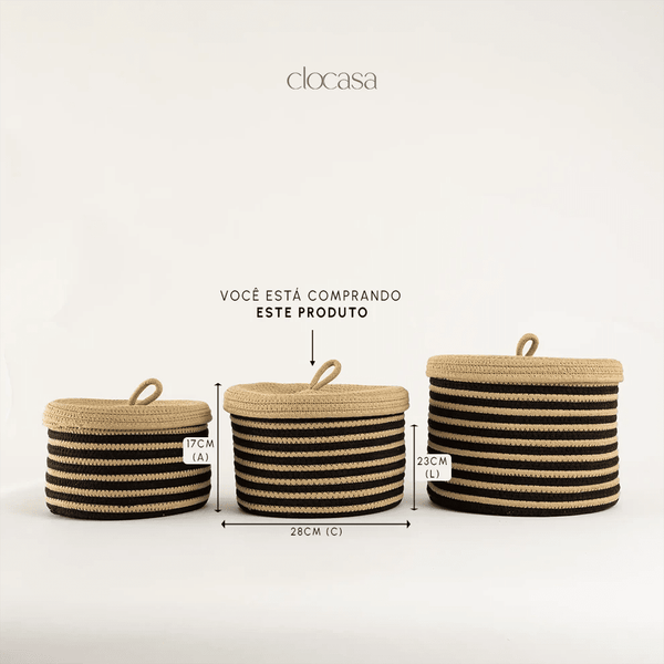 Cesto Organizador Listrado Natural Médio - Clocasa | Além do Conforto