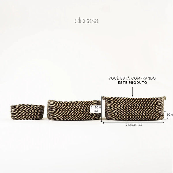 Cesto Organizador Natural com Trama Bicolor Grande - Clocasa | Além do Conforto