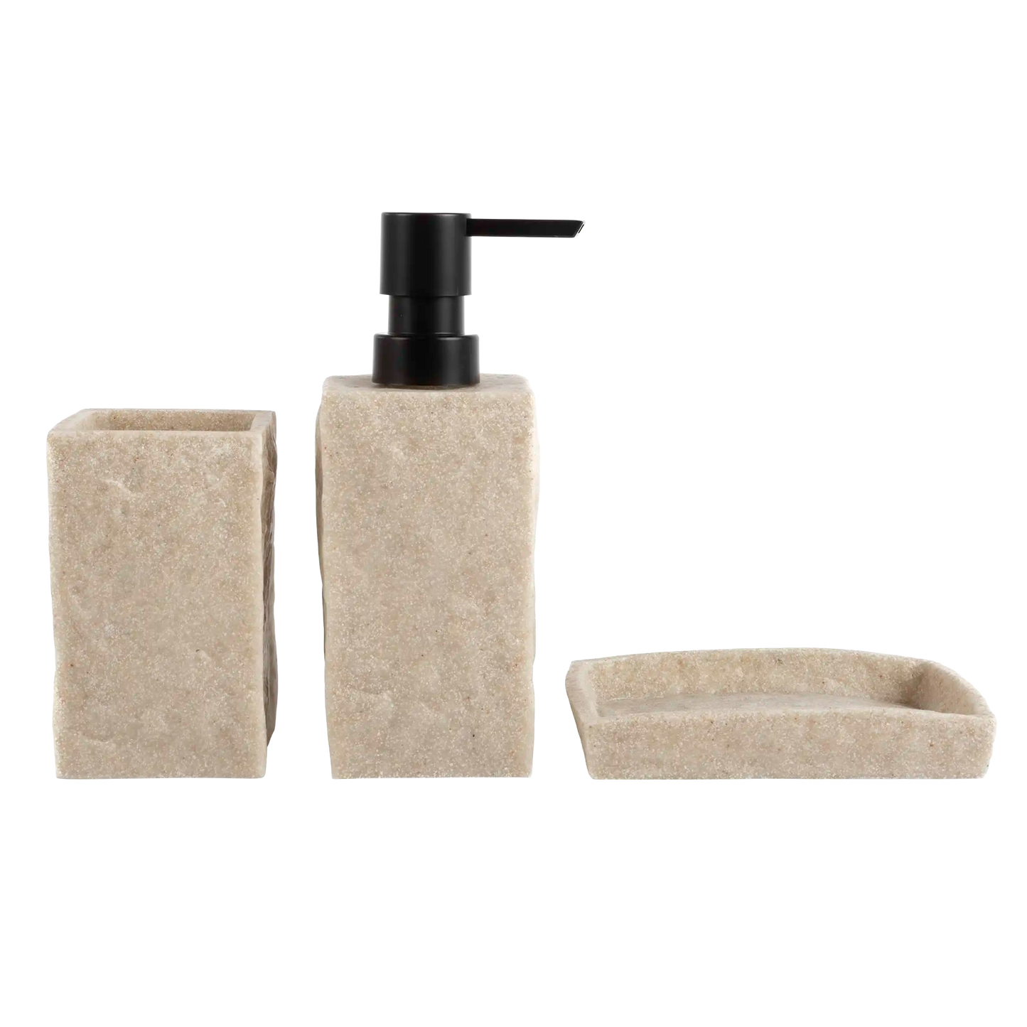 Kit Banheiro 3 Peças Marmorizado Bege e Preto
