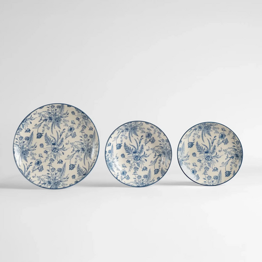 Conjunto de Jantar Individual 3 Peças Floral Azul - Clocasa | Além do Conforto
