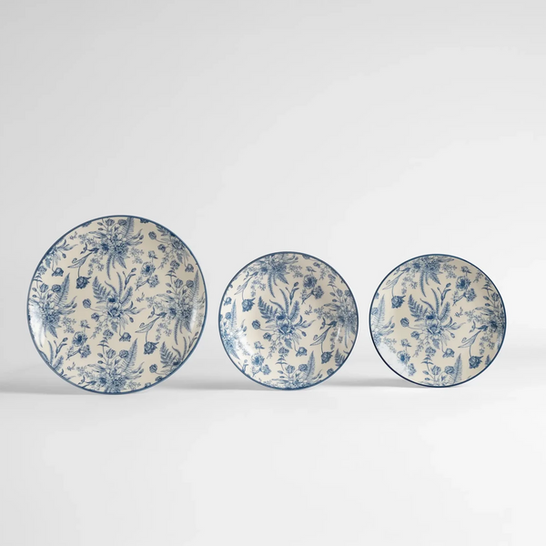 Conjunto de jantar individual na cor azul confeccionado em cerâmica resistente com acabamento esmaltado de alta durabilidade com superfície lisa e uniforme que facilita a limpeza, uma escolha estratégica para decorar a mesa com harmonia e surpreender seus convidados.
