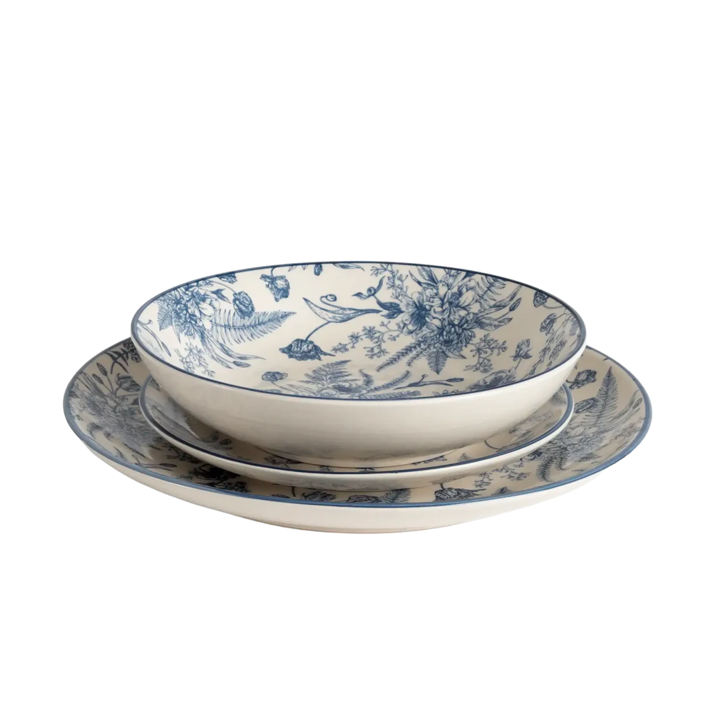 Conjunto de Jantar Individual 3 Peças Floral Azul - Clocasa | Além do Conforto